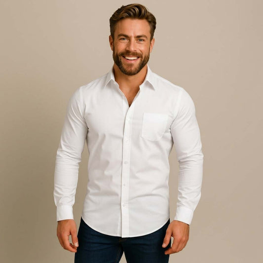 Oliver | Men’s White Cotton Dress Shirt | Button Down | Wrinkle-Free | Office Wear 0