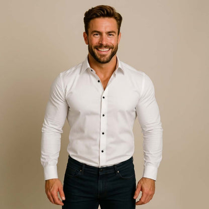Oliver | Men’s White Cotton Dress Shirt | Button Down | Wrinkle-Free | Office Wear 9