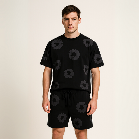 Unisex floral Cotton Wreath T-Shirt & Shorts Set – Effortless Style & Comfort