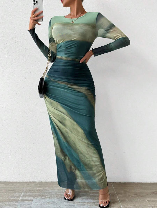 Pavlina | Long Sleeve Round Neck Bodycon Maxi Dress