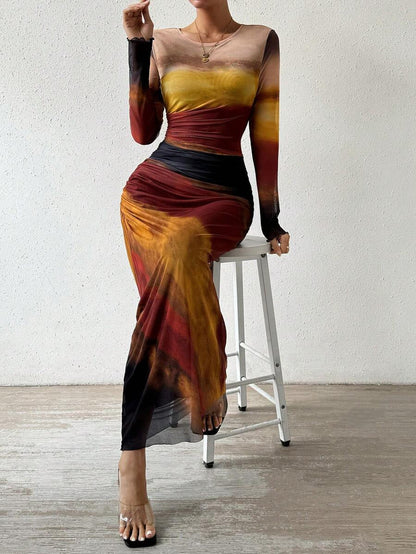 Pavlina | Long Sleeve Round Neck Bodycon Maxi Dress