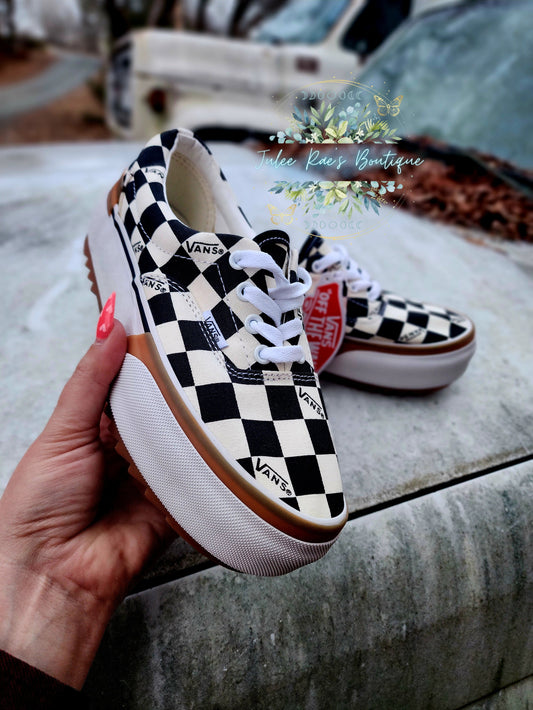 Checkered Tie Platform Shose