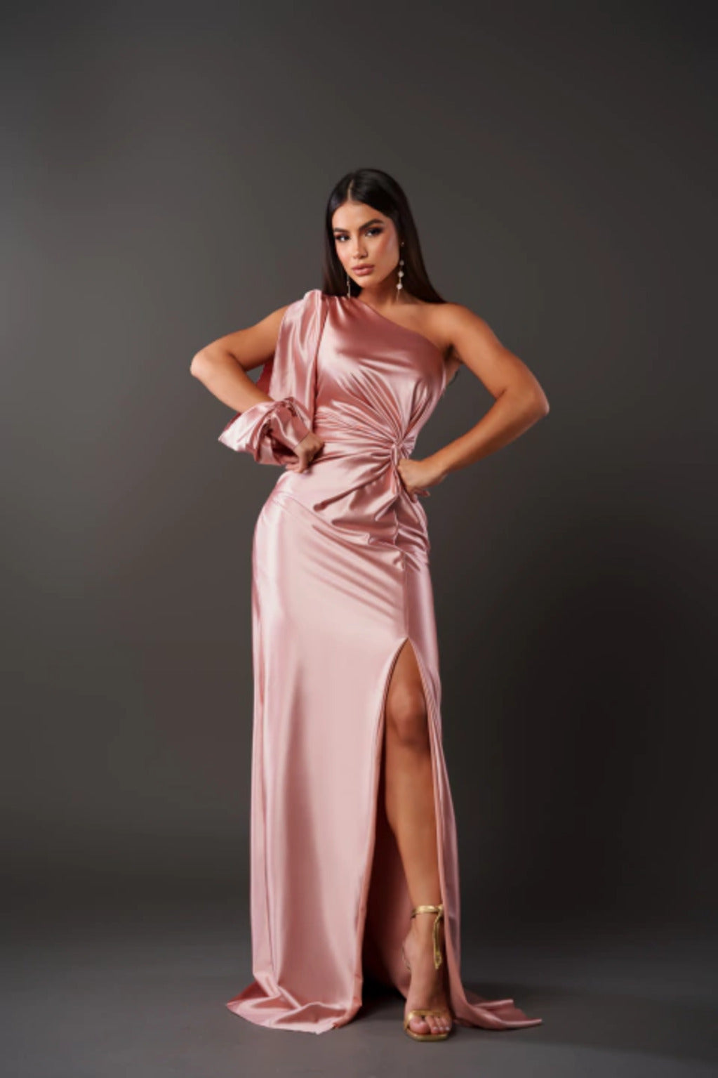 Renee | Women's One Shoulder Satin Dress with Side Slit