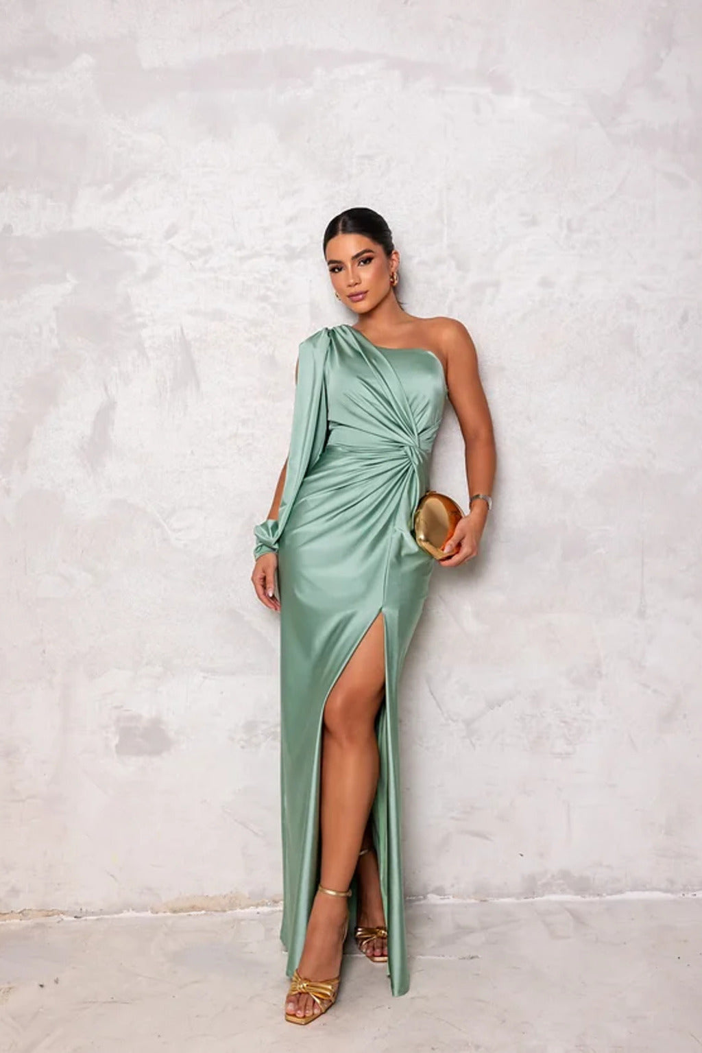 Renee | Women's One Shoulder Satin Dress with Side Slit