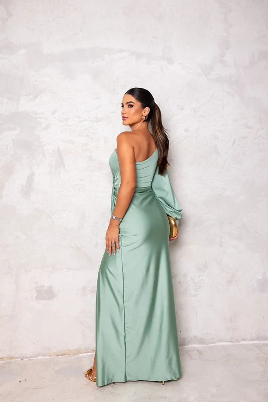Renee | Women's One Shoulder Satin Dress with Side Slit