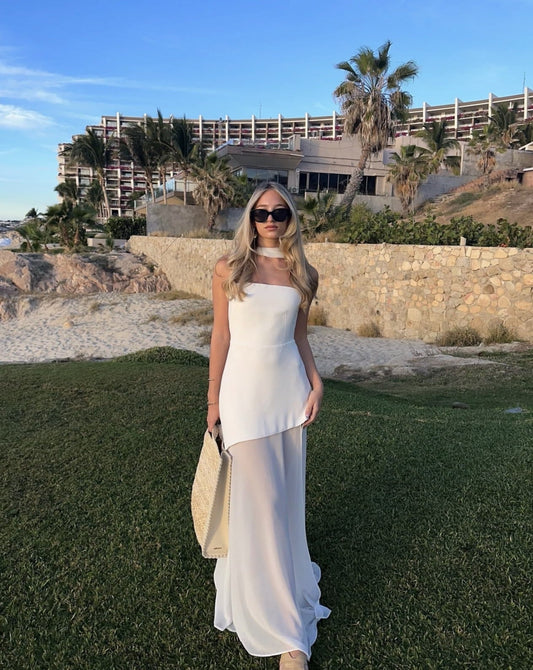 Stella | Women's Wedding Guest Strapless Asymmetric Maxi Dress 0
