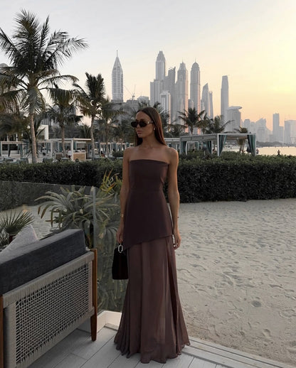 Stella | Women's Wedding Guest Strapless Asymmetric Maxi Dress 6