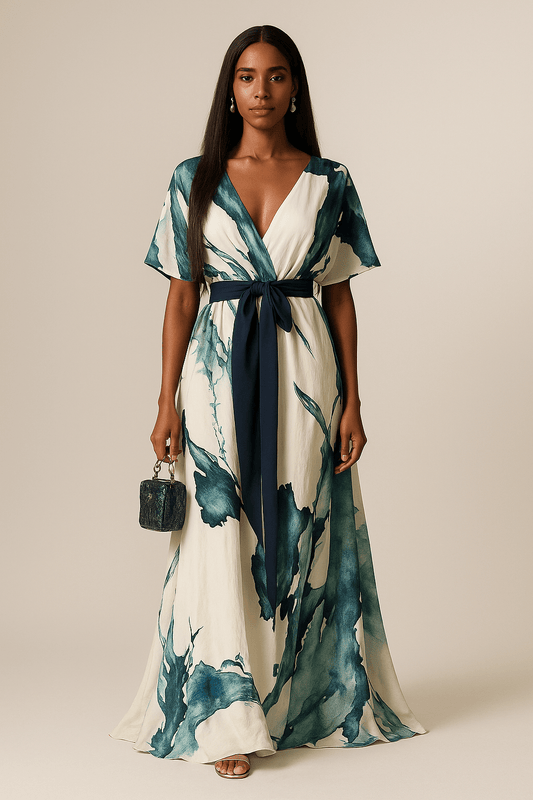 Winonah | Women's Watercolour Print V-Neck Maxi Dress