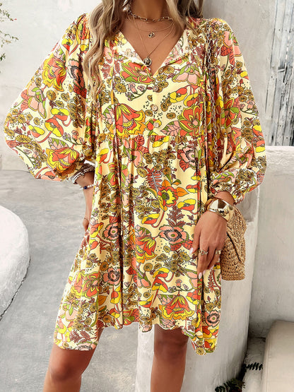 Elegant Floral Women's Dress with V Neck Design | Long Sleeve Wedding Guest Dress for Special Occasions 6