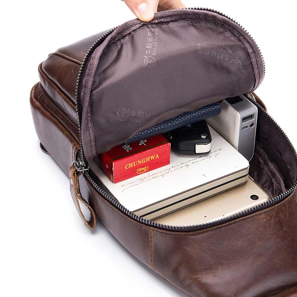 BULLCAPTAIN Genuine Leather Men Cross Body Shoulder Bag Chest Pack
