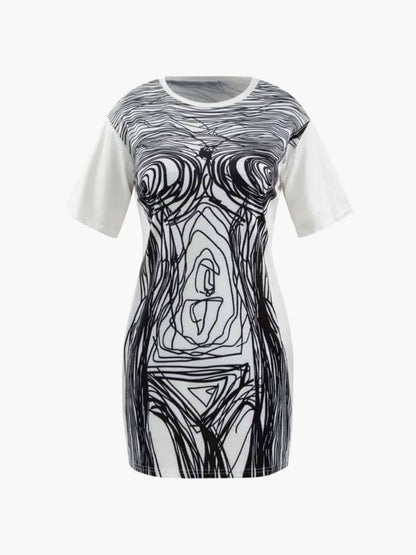 Abstract Line Print Short Sleeve Mini Dress Olympus London