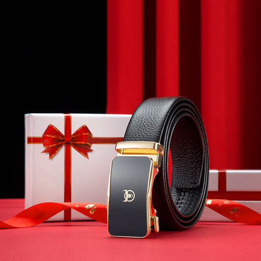 BULLCAPTAIN Leather Lychee Pattern Belt for Men whit Elegant Gift Box