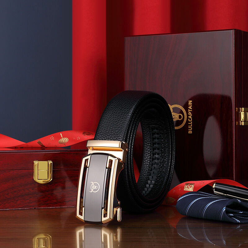 BULLCAPTAIN Openwork Leather Belt for Men whit Elegant Gift Box