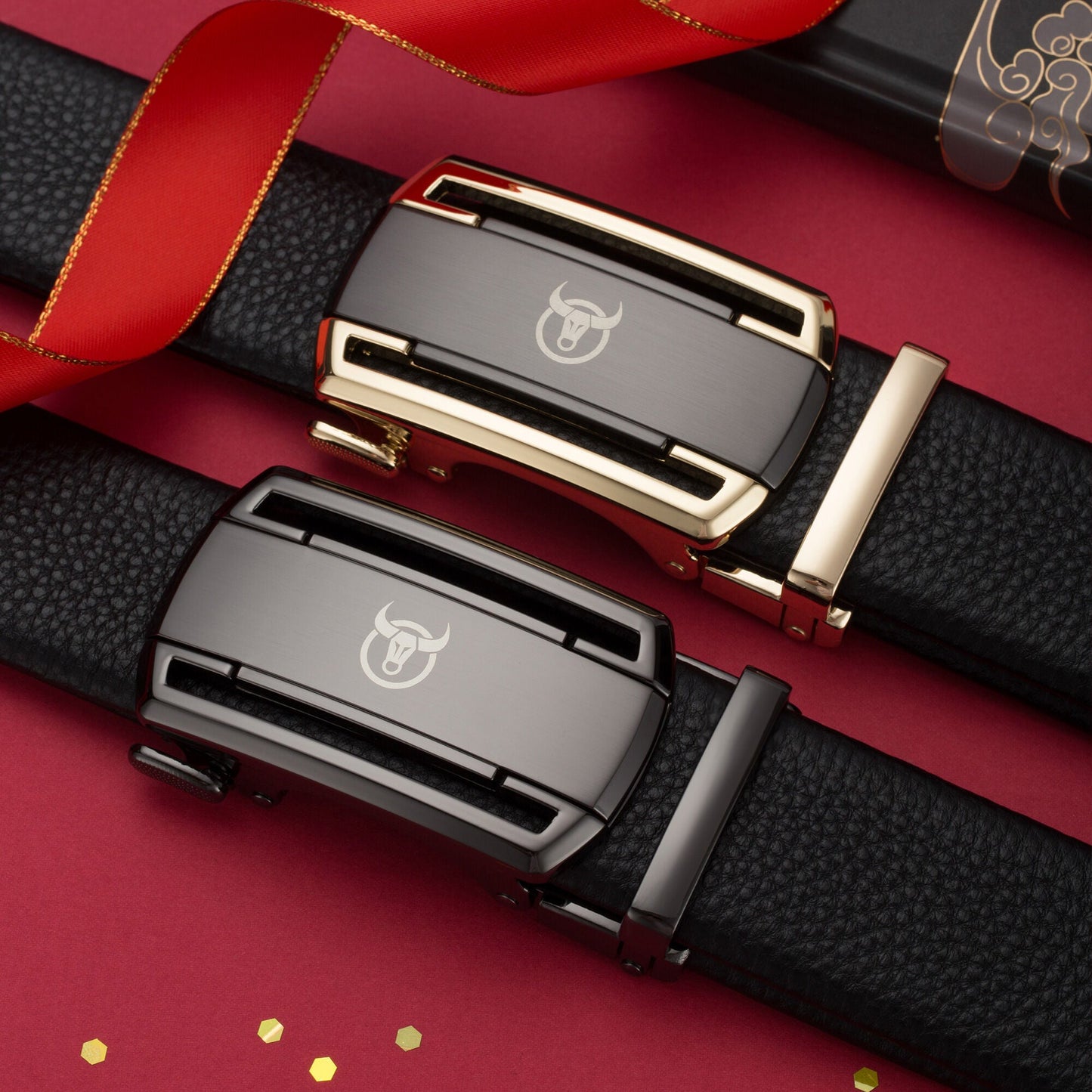 BULLCAPTAIN Openwork Leather Belt for Men whit Elegant Gift Box