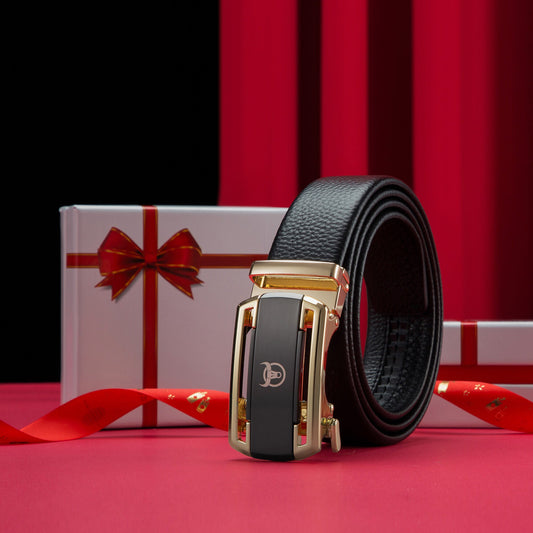 BULLCAPTAIN Openwork Leather Belt for Men whit Elegant Gift Box