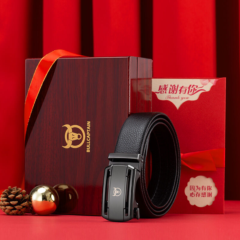 BULLCAPTAIN Openwork Leather Belt for Men whit Elegant Gift Box