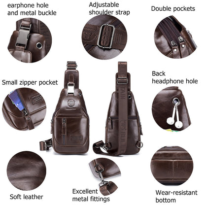 Leather Men Sling Crossbody Chest Bag  Travel Shoulder Backpack