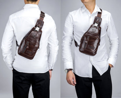 Leather Men Sling Crossbody Chest Bag  Travel Shoulder Backpack