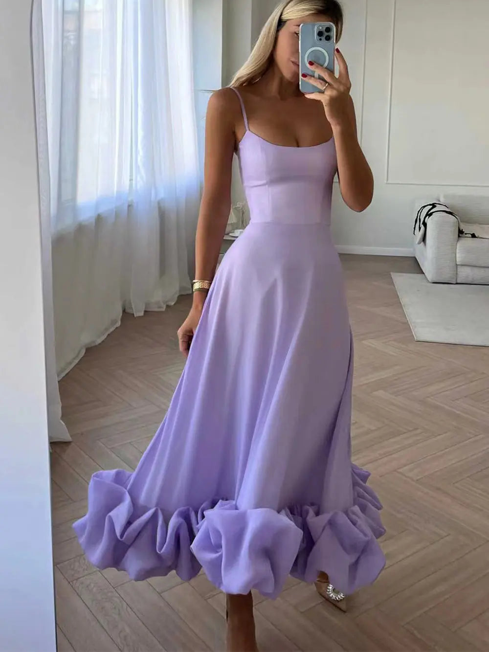 Elegant Midi Evening Dress with Ruffles BULLCAPTAIN