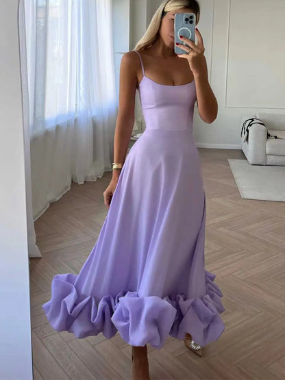 Elegant Midi Evening Dress with Ruffles BULLCAPTAIN