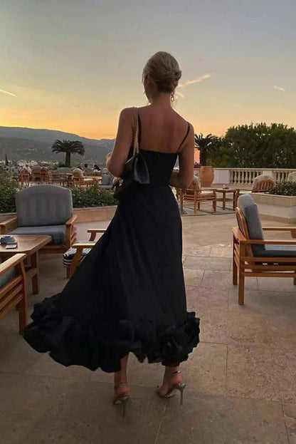 Elegant Midi Evening Dress with Ruffles BULLCAPTAIN