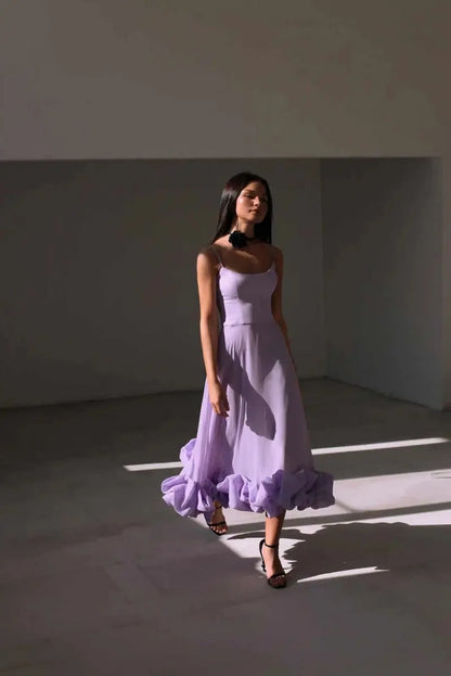Elegant Midi Evening Dress with Ruffles BULLCAPTAIN