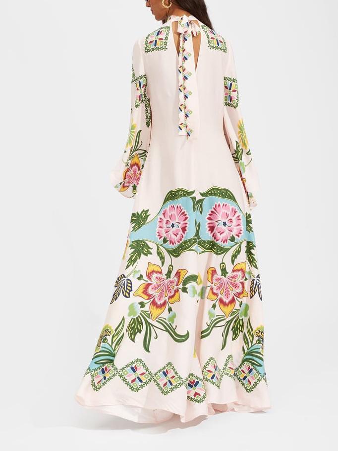 Exquisite Sunshine Floral Print Flowing Maxi Dress Olympus London