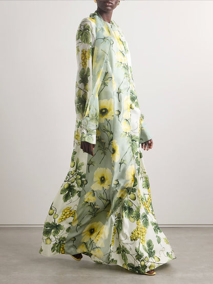 Delicate Floral And Fruit Print Maxi Dress Olympus London