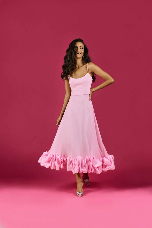 Elegant Midi Evening Dress with Ruffles BULLCAPTAIN