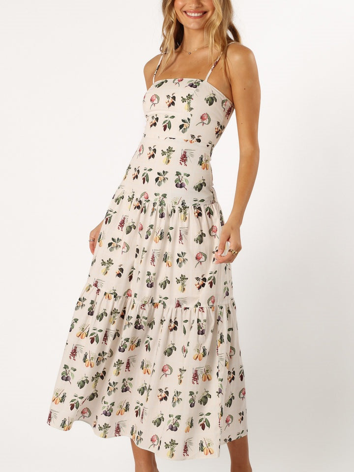 Fruit Floral Midi Dress Olympus London