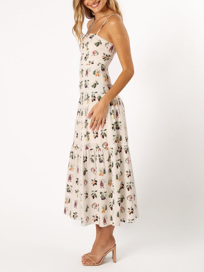 Fruit Floral Midi Dress Olympus London