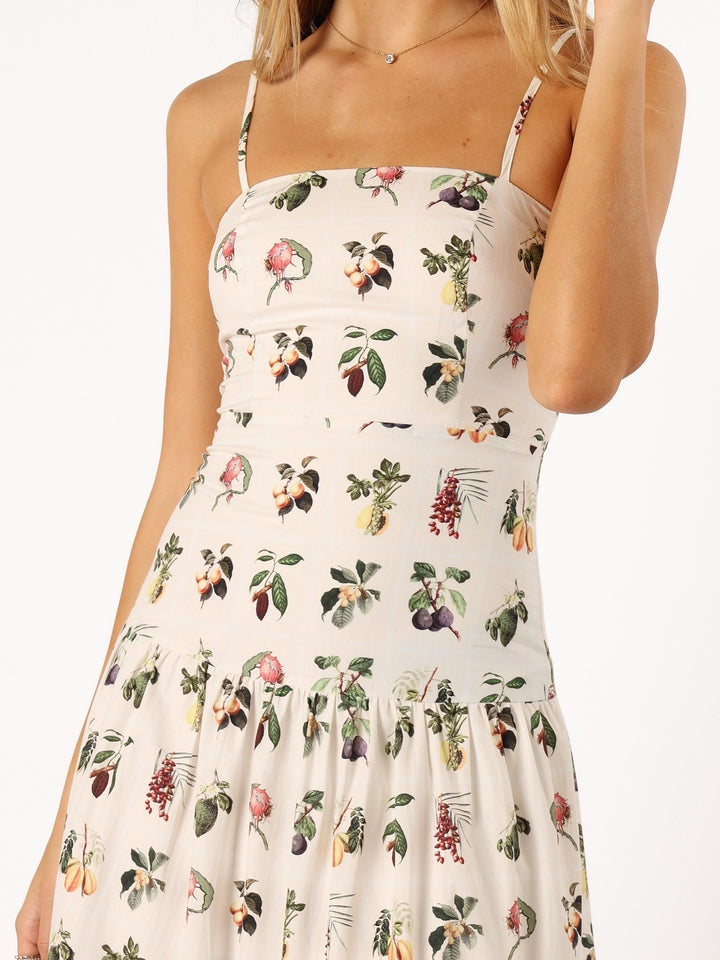 Fruit Floral Midi Dress Olympus London