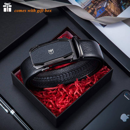 BULLCAPTAIN Belt for Men Genuine Leather Belt with Automatic Buckle,Elegant Gift Box
