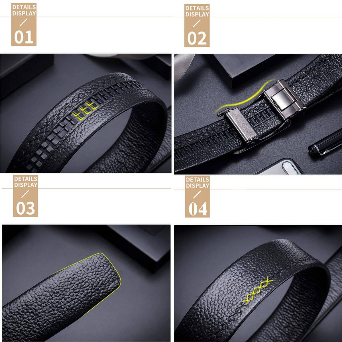 BULLCAPTAIN Belt for Men Genuine Leather Belt with Automatic Buckle,Elegant Gift Box