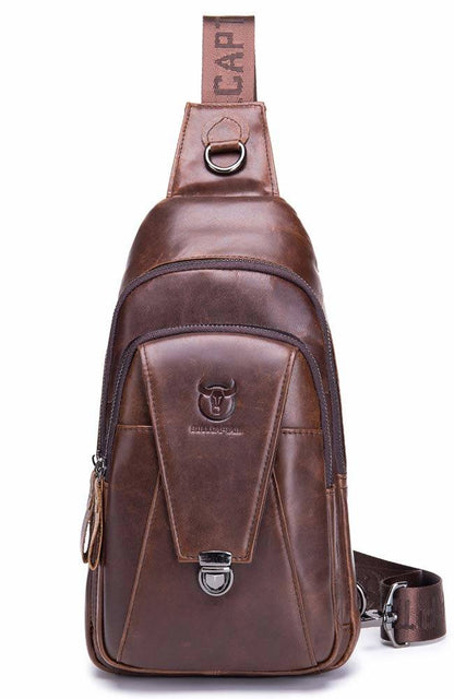 Leather Men Cross Body Shoulder Bag Chest Pack