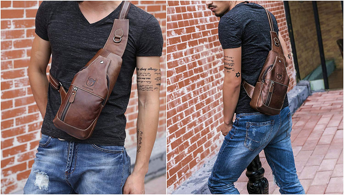 Men Sling Backpack Leather Shoulder Crossbody Chest Bag