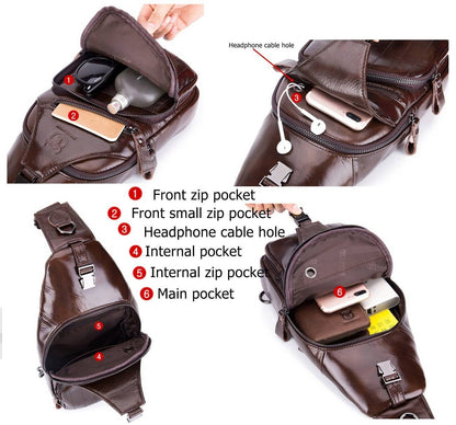 Men Shoulder Bag Sling Backpack Leather Casual Crossbody Bag